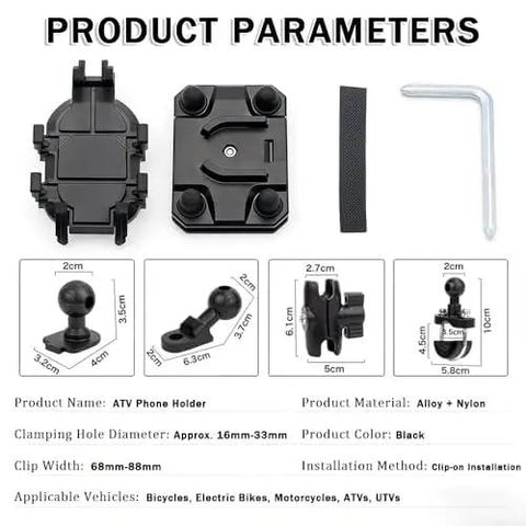 Eight Claw Atv Phone Mount Compatible With Cforce Ev Featuring Thick Silicone Damping That Crushes Bumps And Keeps Your Phone Locked Down Tight For Serious Off Road Adventures Without Skipping A Beat, black alloy and nylon phone holder parts.