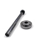 Waterjet plunger rod and circular flange with center bore and holes, metal, side view (2 pieces)
