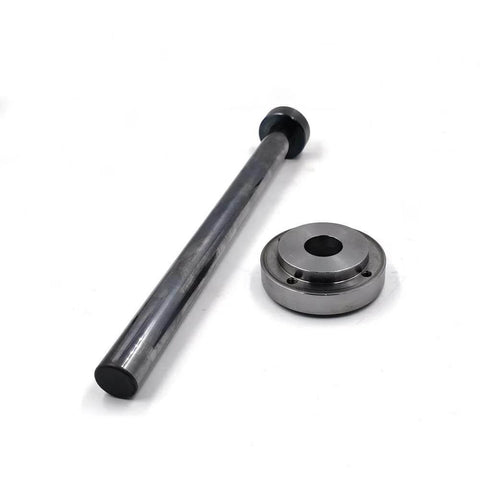 Waterjet plunger rod and circular flange with center bore and holes, metal, side view (2 pieces)