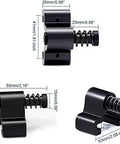 Heavy Duty Barn Door Stopper Set For 40mm Flat Tracks, Adjustable Spring Door Stops, black metal, various views, measurements shown.