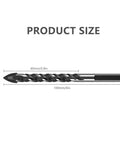 Side view of 1/4 in carbide tile/glass drill bit with 3-flats shank; 60 mm flute, 100 mm overall length.