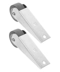 Heavy Duty 2 Piece Barn Door Rollers With Galvanized Nylon Sliding Track Wheels And Bottom Guide Pulley For Smooth Ride Operation And Plug And Play Closet Hardware Upgrade, showing two metal roller wheels.