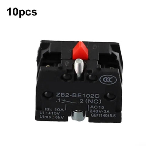 Totally No Fuss 10 Pack Push Button Switch Contact Blocks With Screw Clamp Terminals For Momentary Control Panels Normally Open And Closed Quick Hookup. Close-up of single push button switch block with NC terminal.