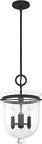 3-Light Pendant Light in Natural Black Iron Finish, Medium Urn Shaped Dimmable Ceiling Fixture with clear glass view.