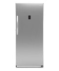 Hella Roomy 21 Cu Ft Upright Refrigerator Freezer Combo, sharp silver finish and sleek design, front view.