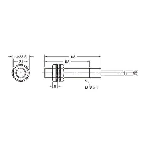 Retroreflective Photoelectric Sensor Switch E3F R4N3 DC 10 To 30V NPN No And NC Outputs 4 Meter Sensing Range M18 Thread Reflector Panel Included Plug And Play Industrial Automation Sensor For Easy Setup, M18 threaded body dimensions
