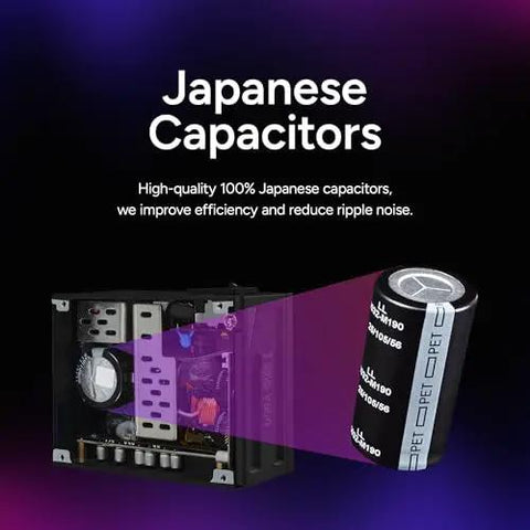 V850 SFX Gold 850W Fully Modular ITX Power Supply for Small Form Factor Builds with Japanese capacitors shown in detail