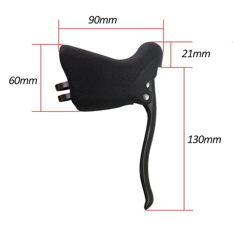 Ergonomic Forged Aluminum Drop Handlebar Brake Levers Set dimensions side view black lever