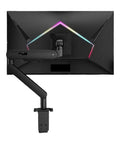 High Grade Dual Monitor Mount With Fully Articulating Desk Arm For Smooth Height Adjustment Tilt And Swivel Ergonomic Computer Stand mounted on a sleek black monitor.