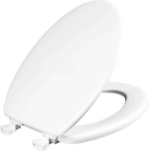 Athens Elongated Toilet Seat With Easy Clean Hinges And Durable Wood White Finish No Fuss Quick Release For Deep Cleaning