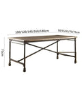 Mobile Computer Desk On Wheels With Smooth Gliding Casters Vintage Industrial Wood And Metal Frame Large Portable Writing Table dimensions shown.