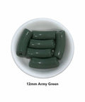 Top Shelf Army Green Acrylic Tube Bead Kit Featuring Curved Bamboo Style Golden Spacers Plus Stretchy Elastic Cord Super Fast Diy Jewelry Crafting For Bracelets Necklaces with 12mm army green beads in a bowl.