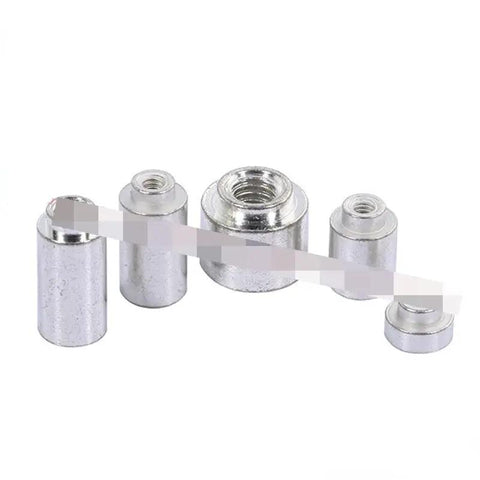 Solid Core Tinned Copper Surface Mount Nuts One Hundred Count Bulk Kit Ready For Hassle Free PCB SMT Assembly With A Tight M2.5 Thread Grip showing various sizes.