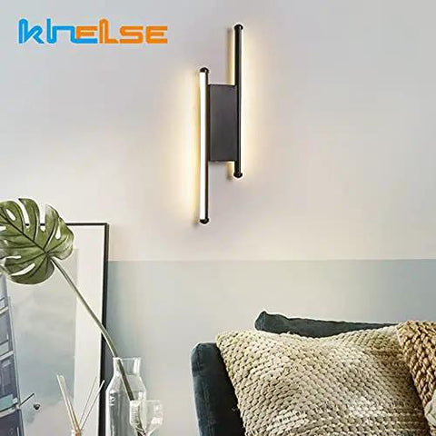 Modern Minimalism LED Wall Lamps 8W Indoor Living Room Bedside Sconces Corridor Office Bedroom Home Decor Wall Lighting Fixtures (A Warm White (2700 3500K)), stylish black design on wall.