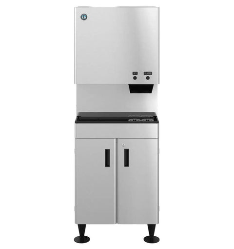 Heavy-Duty Commercial Nugget Ice Maker, Air Cooled Stainless Steel Exterior with storage bin and ice dispensing area.
