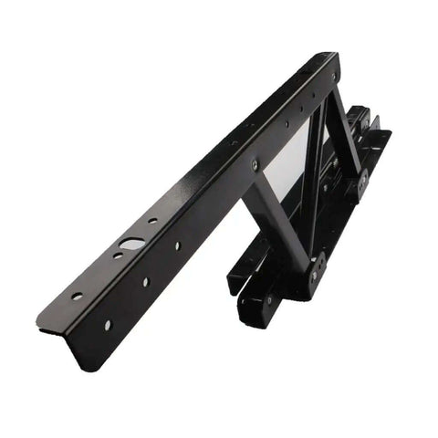 Side view of black metal Folding Spring Hinge For Tables And Desks, Two Pack Heavy Duty Furniture Lift Mechanism for support and space-saving.