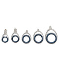 Fuji KT System Rod Guide With Stainless Steel Frame And Porcelain Ring, Knots-Resistant K-Frame, Silver Finish, Multiple Sizes For Casting Rod Building And Repair, Pro-Grade Setup That Keeps Lines Smoother And Snarl-Free. Silver stainless steel K-frame rod guides with porcelain rings in multiple sizes