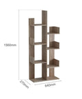 Cactus Shaped Four Tier Bookshelf With Open Cube Shelves Standing 61.4 Inches Tall, particle board, melamine finish, side view.