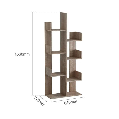 Cactus Shaped Four Tier Bookshelf With Open Cube Shelves Standing 61.4 Inches Tall, particle board, melamine finish, side view.