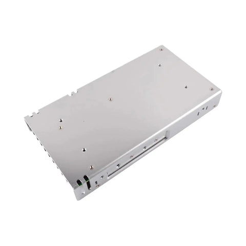Tough As Nails 350W AC DC Power Supply 15V Enclosed Unit Designed For Standard 1U Rack Mounts In Demanding Industrial Control Cabinets and Automation Systems, shown from the top.