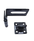 Front view of QCAA 90-degree hasp and swivel staple, black steel, 4-1/2 in, two-piece hardware