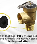 VAV brass pressure relief valve, 3/4 in NPT female thread, 150 PSI, lever handle; PTFE tape spool