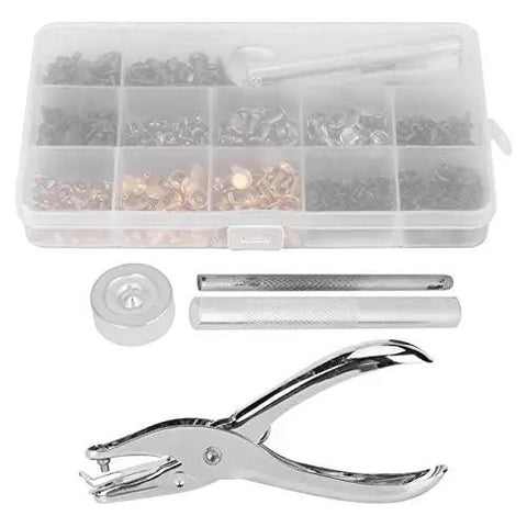 Heavy Duty Double Sided Rivet Plier Kit With 240 Piece Leather Snap Fastener Collection and Three Size Brass Press Studs For Gritty Crafting Projects No Sweat Guarantee with snap fasteners, pliers, and tools.