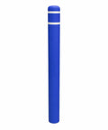 Heavy Duty Blue Safety Bollard Cover 6 Inch Diameter X 46 Inch with reflective tape, weatherproof post sleeve for parking lots.