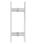 12 Inch Push Pull Door Handle Set For Glass And Wood Doors Double Sided H Shape Stainless Steel Bar close-up on white