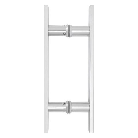 12 Inch Push Pull Door Handle Set For Glass And Wood Doors Double Sided H Shape Stainless Steel Bar close-up on white