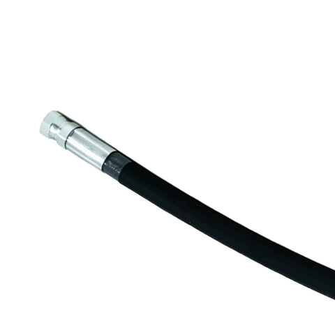 Top Shelf High Pressure Hose Fits Screw Air Compressor Replacement Part 85563633 close-up of sturdy black hose with metallic fitting.