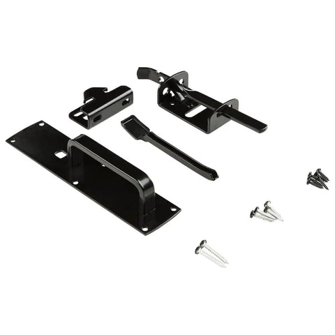 Industrial 6-Inch T Gate Hinges 2-Pack With WeatherGuard Protection Black Finish hardware components shown disassembled