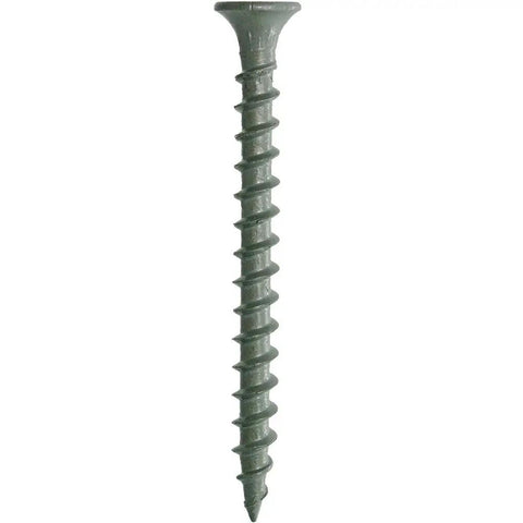 Polymer Coated Size 8 Deck Screw With Coarse Threads And Bugle Head Gray shown from the side