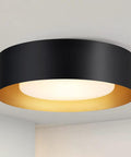 Black And Gold Flush Mount Ceiling Light With Glass Drum Shade Sixteen Point Five Inch Sleek Modern Round Fixture For Living Room Bedroom Dining Room Kitchen And Hallways Minimalist Close To Ceiling Design