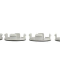 Set Of Four Two One Eighth Inch Black And Chrome Center Wheel Cap Kit For Ford Passenger Cars With Gloss Black Background And Chrome Ford Logo Not Fit For Ford Trucks Or SUVs Wheels Ford Racing Style, side view of the caps