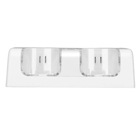Noiseless Remote Battery Charger Dual Dock for Consoles, white, ABS material, front view, convenient power connection.