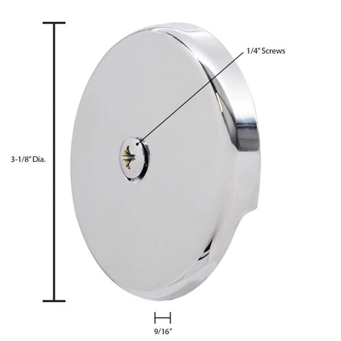 Top Shelf Polished Brass Bathtub Overflow Faceplate With Screw Universal One Hole Drain Cover, 3-1/8" diameter round design.