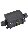 Heavy Duty Pa66 Junction Box With Ip68 Waterproof Rating And Dual Quick Connect Ports For Hella Reliable Extension Cord Repairs And Coaxial Underground Wiring Jobs Anywhere, shown from the side angle.