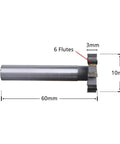 10mm By 3mm By 60mm T Slot End Mill For Woodruff Keyseat And Keyway Milling With Six Flutes, Straight Shank, High Speed Steel Cutter