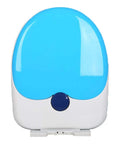 Two In One Toilet Seat With Cover Featuring Soft Close Slow Falling Lid And Quick Release Panel For Effortless Cleaning Plus Toddler Training Insert No Sweat Installation Smooth Bathroom Game Changer Fixtures in blue and white.