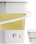 Portable Folding Washer And Dryer 52L Mini Washing Machine in yellow and white with hose, compact design for travel laundry.