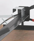 Portable Mini Metal Brake 48 Inch 22 Gauge Capacity Bends Up To 135 Degrees shown in side view on wooden table