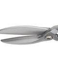 Heavy Duty Long Cut Aviation Snips With Rock Solid Chrome Blades Bolt Lock Tech close-up of chrome blade design for smooth cutting.