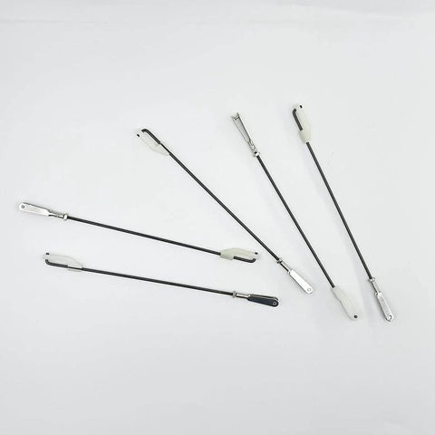 Metal Clevis Kit For RC Airplanes With Connecting Rod Pushrod And Swing Keeper, DIY Fixed Wing Parts Set laid out on white background