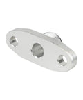 Up Your Game With This AN10 Turbo Oil Drain Flange Adapter Kit Built From Solid T6061 Aluminum CNC Machined Perfect For GT28 T25 T30 And T35 Engines It Comes Loaded With M8 Bolts And Lasting Gasket Set For Serious Swag And Total Engine Protection You silver T6061 AN10 oil drain flange adapter, front view