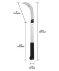 Beefy Heavy Duty Harvest Sickle With Carbon Steel Blade And Aluminum Handle, 9 inch hooked blade, 14.5 inch handle, dimensions shown
