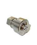 Waterjet seal cylinder, machined stainless steel with four-hole end for high‑pressure pump spare parts.