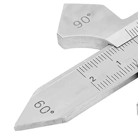 WJJDLLNP Calibre Vernier Caliper Manual Welding Gauge Stainless Steel Fillet Throat Gage for Measuring Reinforcement Digital showing 60° and 90° angles.