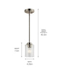 Winslow 7.5 Inch Mini Kitchen Pendant Light With Clear Seeded Glass In Brushed Nickel 1 Light Go-To Over Kitchen Island, 7.5H x 4.25W