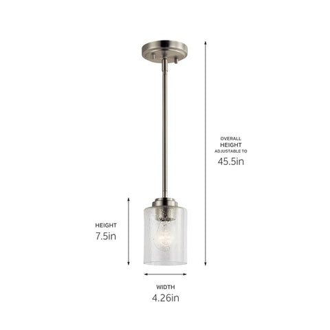 Winslow 7.5 Inch Mini Kitchen Pendant Light With Clear Seeded Glass In Brushed Nickel 1 Light Go-To Over Kitchen Island, 7.5H x 4.25W